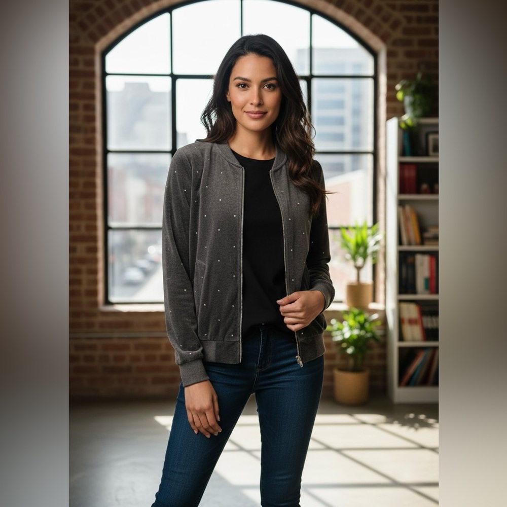 Michael Kors Charcoal Studded Bomber Jacket